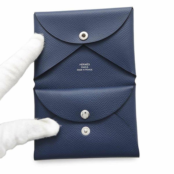 エルメス コインケース カルヴィ デュオ ブルーネイビー/シルバー金具 エプソン B刻印 財布