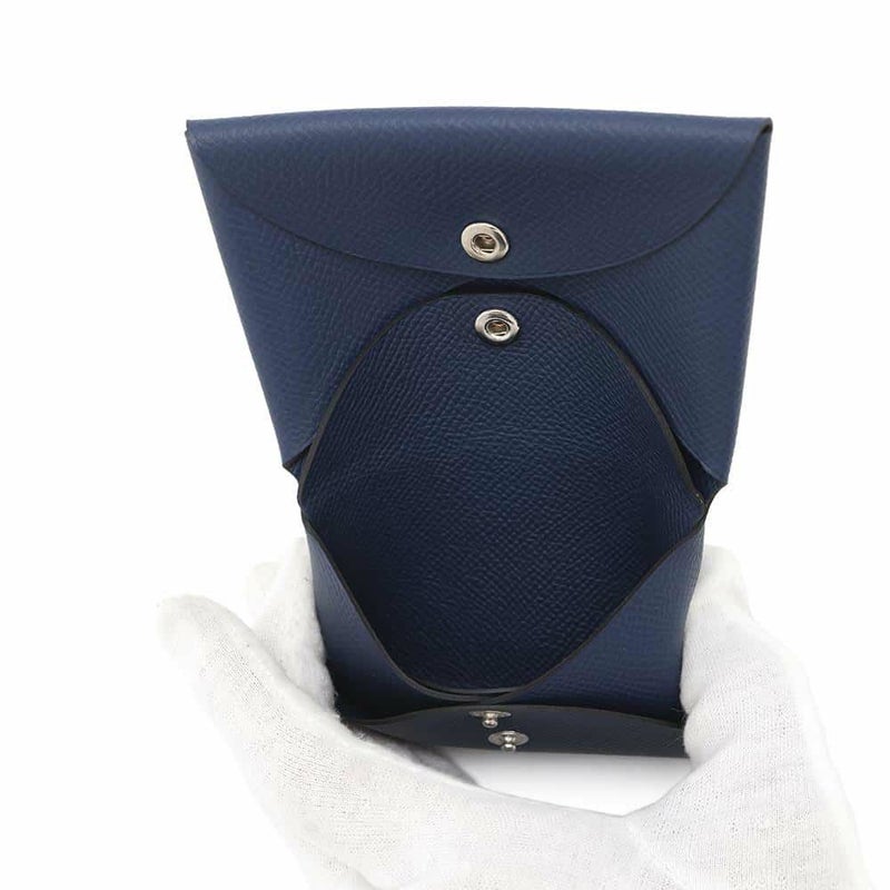 エルメス コインケース カルヴィ デュオ ブルーネイビー/シルバー金具 エプソン B刻印 財布
