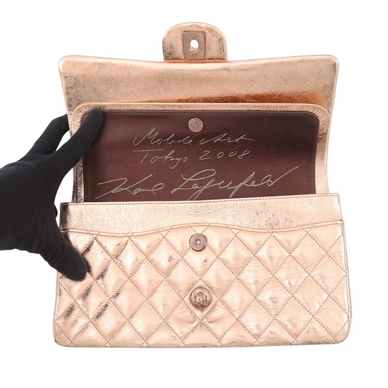 シャネル チェーンショルダーバッグ マトラッセ 25 ダブルフラップ メタリックカーフレザー CHANEL 2008年モバイルアート東京限定