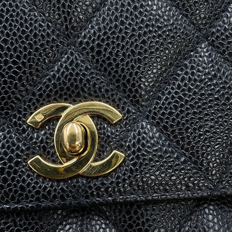シャネル ハンドバッグ マトラッセ ココマーク キャビアスキン A12397 CHANEL  ハンドルバッグ 黒