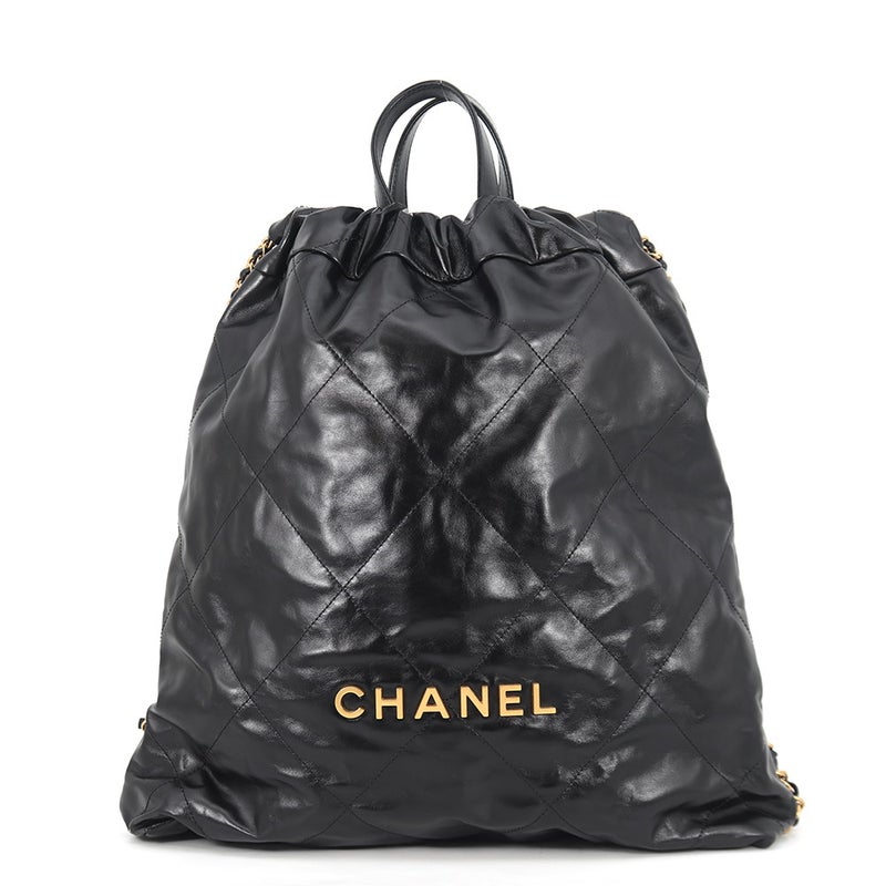 シャネル リュック シャネル22 ラージ シャイニーカーフレザー AS3313 CHANEL バックパック バッグ 黒