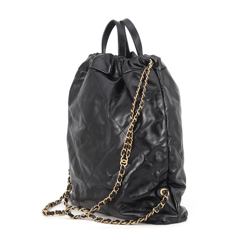 シャネル リュック シャネル22 ラージ シャイニーカーフレザー AS3313 CHANEL バックパック バッグ 黒