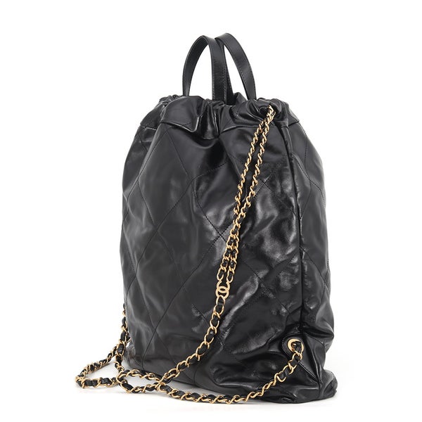 シャネル リュック シャネル22 ラージ シャイニーカーフレザー AS3313 CHANEL バックパック バッグ 黒