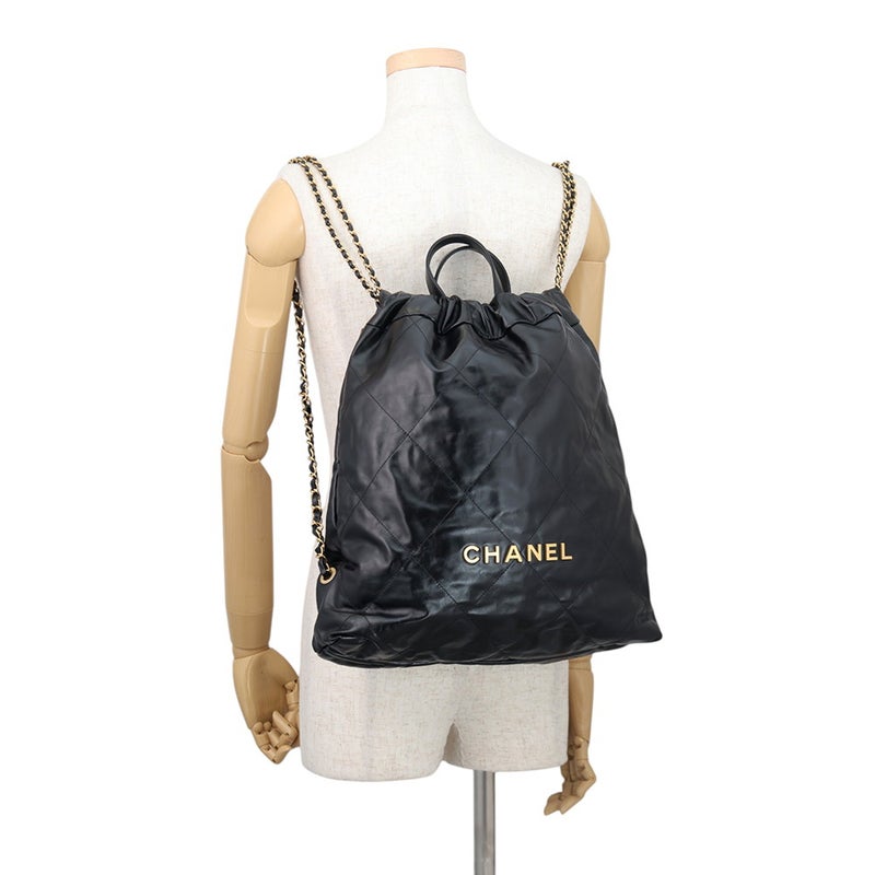 シャネル リュック シャネル22 ラージ シャイニーカーフレザー AS3313 CHANEL バックパック バッグ 黒