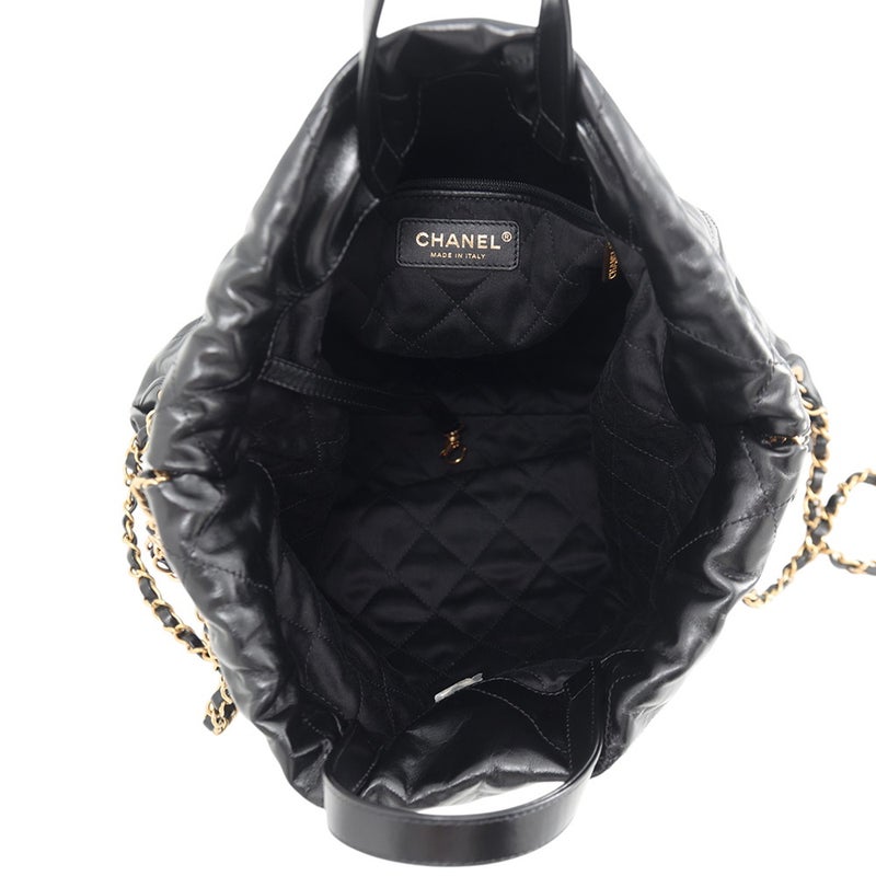 シャネル リュック シャネル22 ラージ シャイニーカーフレザー AS3313 CHANEL バックパック バッグ 黒