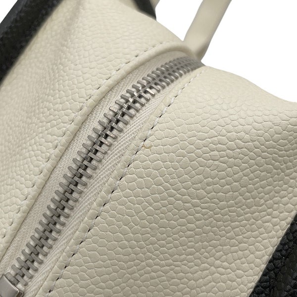 シャネル ハンドバッグ キャビアスキン ココマーク ドーヴィル ボーリング A92757 CHANEL バッグ 2way 白　黒