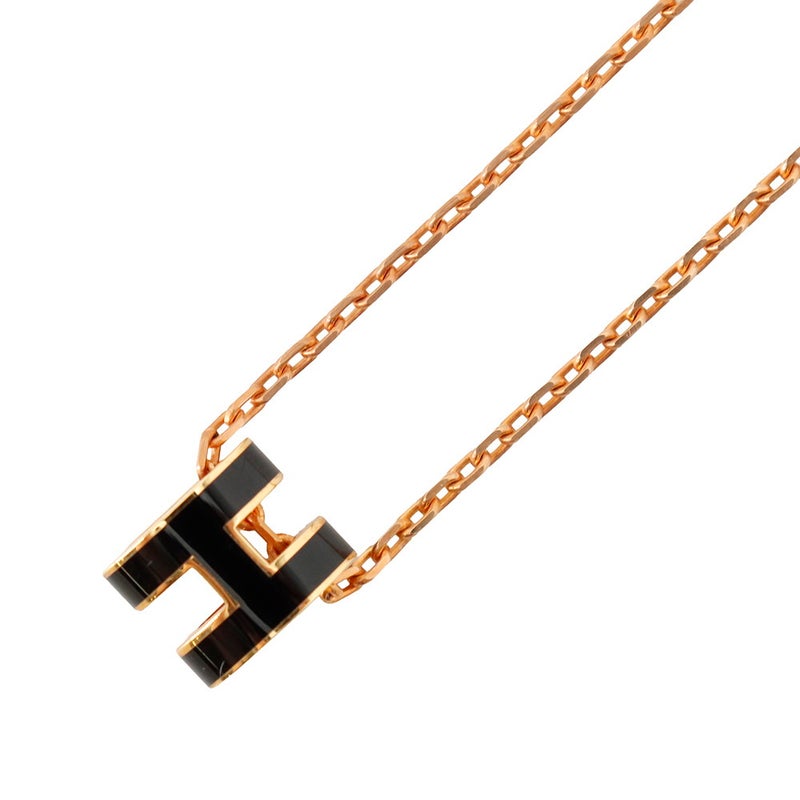 エルメス ネックレス ミニ・ポップアッシュ ブラック/ピンクゴールド金具 HERMES アクセサリー 黒