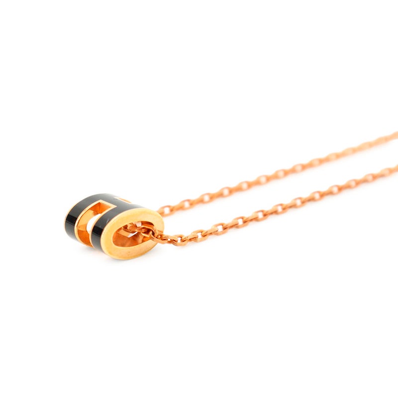 エルメス ネックレス ミニ・ポップアッシュ ブラック/ピンクゴールド金具 HERMES アクセサリー 黒