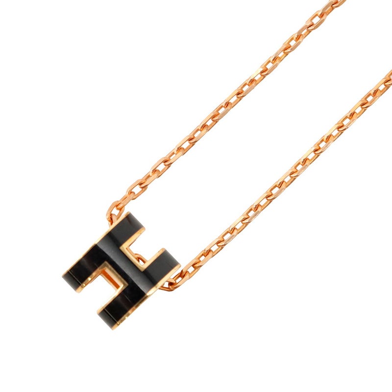 エルメス ネックレス ミニ・ポップアッシュ ブラック/ピンクゴールド金具 HERMES アクセサリー 黒