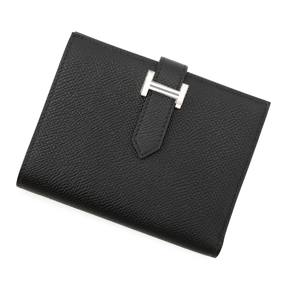 【美品特价SALE】アナグラム プレス加工 二つ折り財布 ブラック エルメス 二つ折り財布 ベアンコンパクト ブラック/シルバー金具