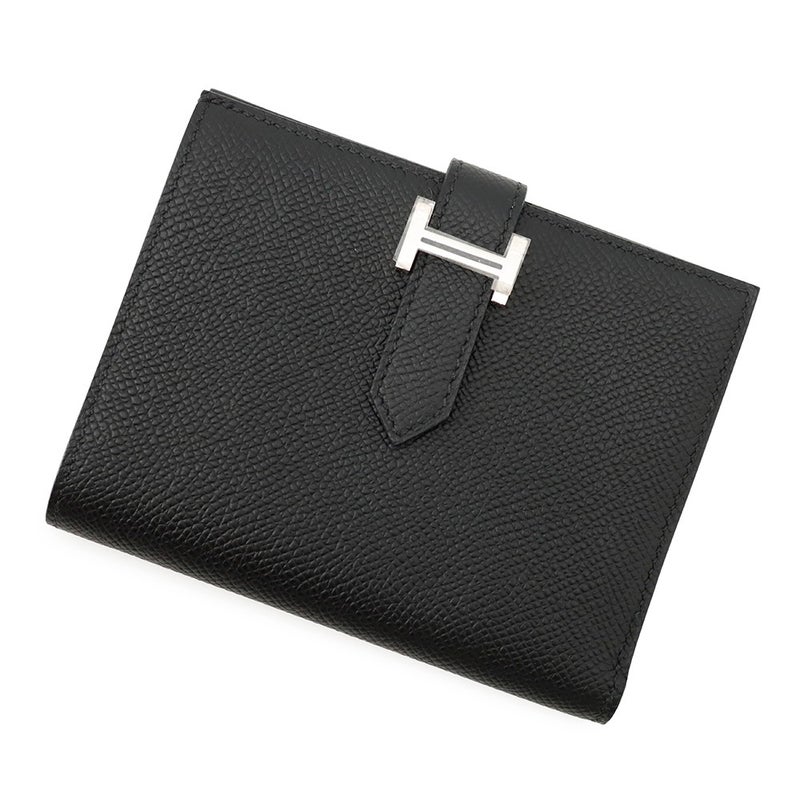 エルメス 二つ折り財布 ベアンコンパクト ブラック/シルバー金具 エプソン W刻印 財布 黒