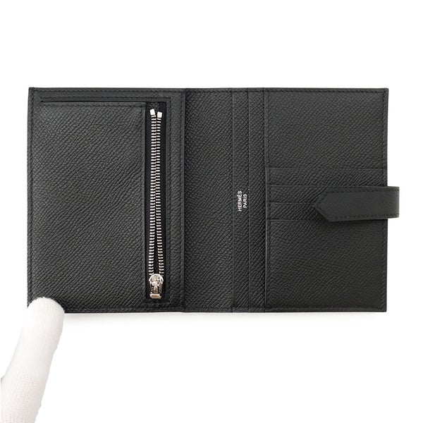 エルメス 二つ折り財布 ベアンコンパクト ブラック/シルバー金具 エプソン W刻印 財布 黒
