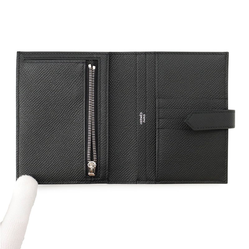 エルメス 二つ折り財布 ベアンコンパクト ブラック/シルバー金具 エプソン W刻印 財布 黒