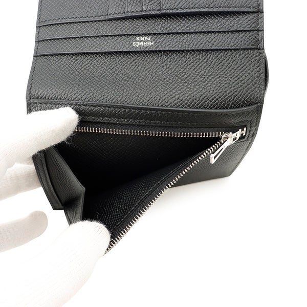 エルメス 二つ折り財布 ベアンコンパクト ブラック/シルバー金具 エプソン W刻印 財布 黒