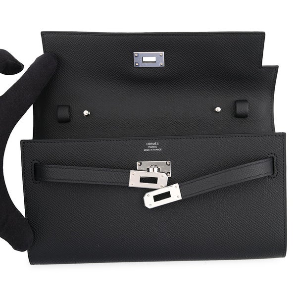 エルメス 長財布 ケリーウォレット ロング トゥーゴー ブラック/シルバー金具 エプソン G刻印 財布 黒