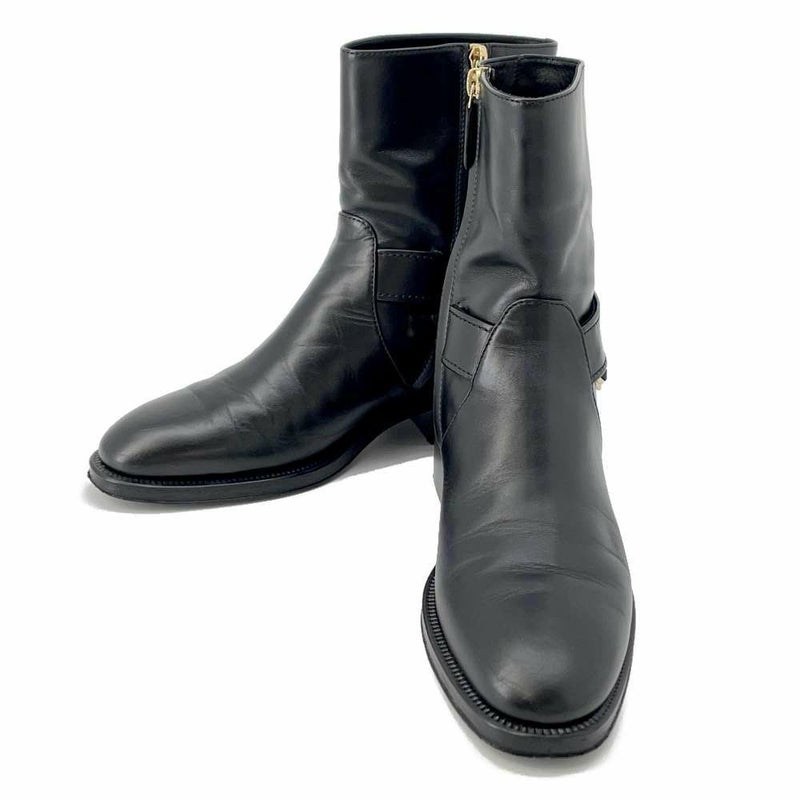 シャネル ショートブーツ ココマーク チェーン レザー レディースサイズ37 1/2C CHANEL 靴 黒