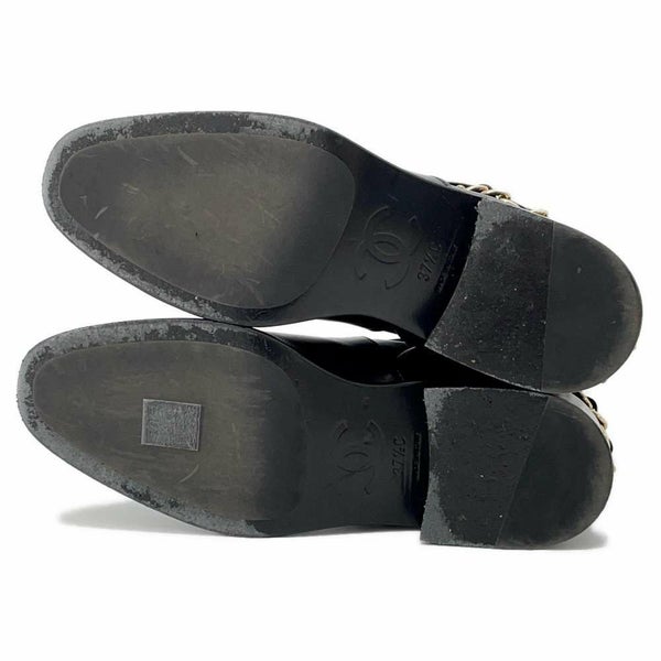 シャネル ショートブーツ ココマーク チェーン レザー レディースサイズ37 1/2C CHANEL 靴 黒