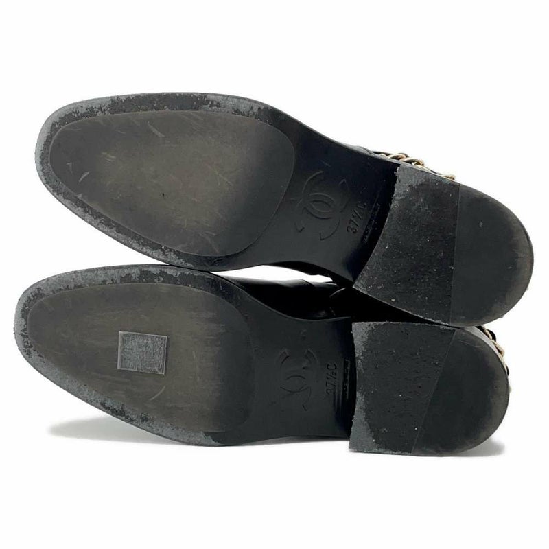 シャネル ショートブーツ ココマーク チェーン レザー レディースサイズ37 1/2C CHANEL 靴 黒