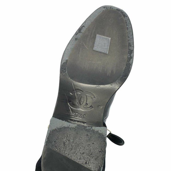 シャネル ショートブーツ ココマーク チェーン レザー レディースサイズ37 1/2C CHANEL 靴 黒