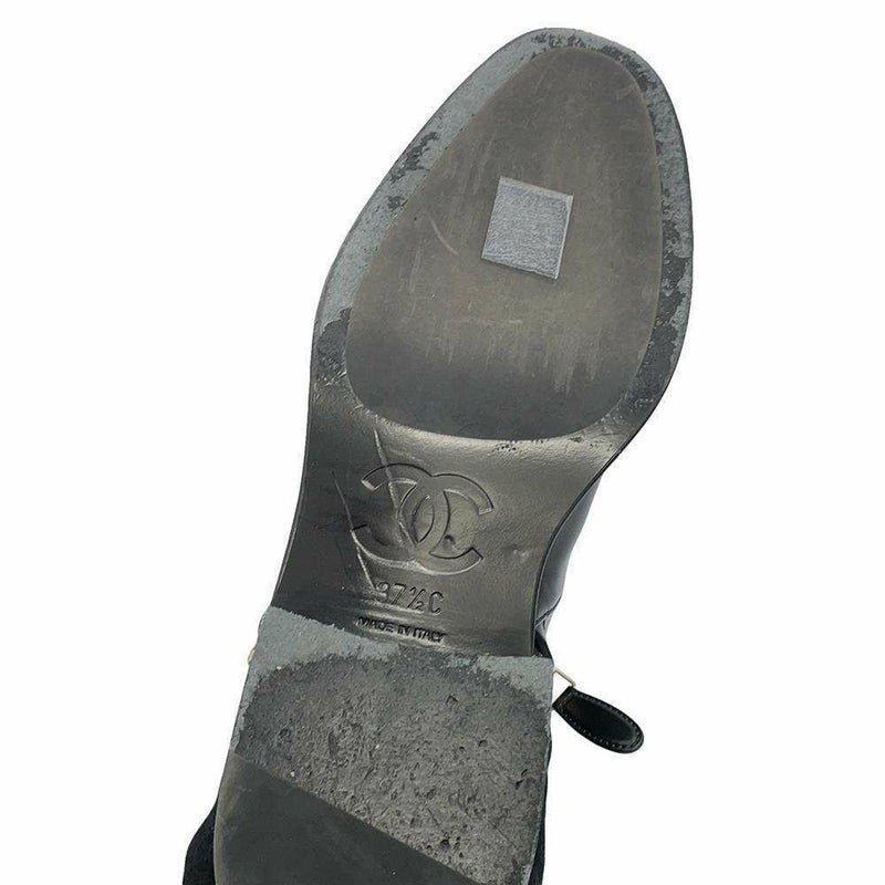 シャネル ショートブーツ ココマーク チェーン レザー レディースサイズ37 1/2C CHANEL 靴 黒