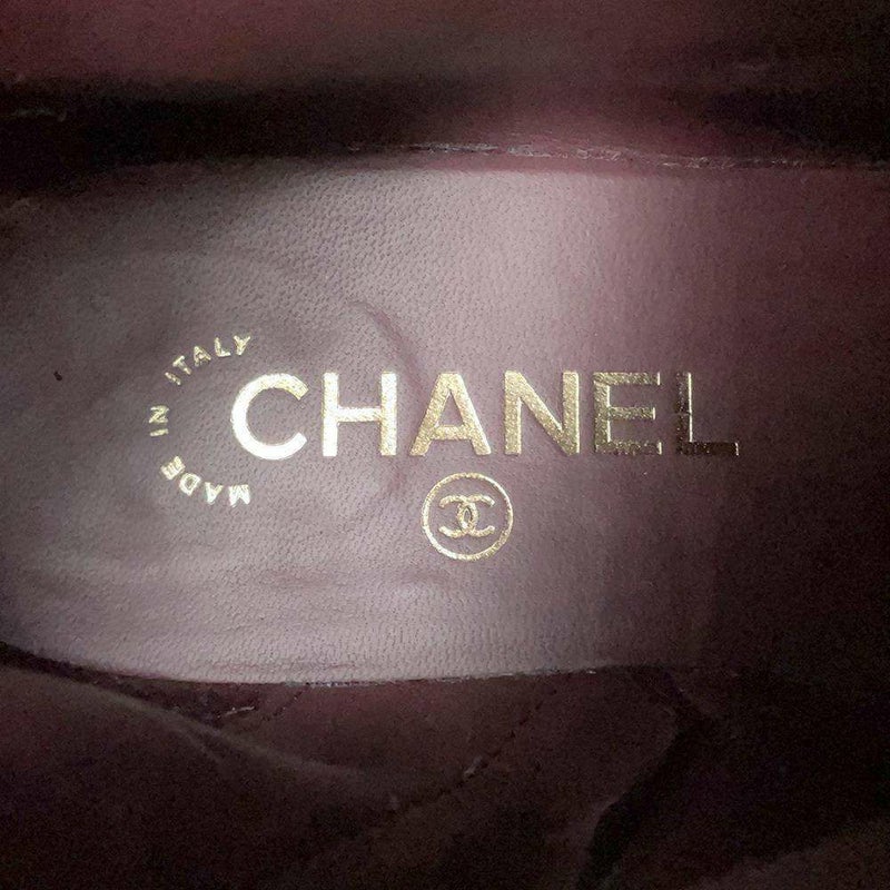 シャネル ショートブーツ ココマーク チェーン レザー レディースサイズ37 1/2C CHANEL 靴 黒