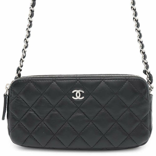 シャネル チェーンウォレット ココマーク マトラッセ ラムスキン A82527 CHANEL ポシェット 財布 黒