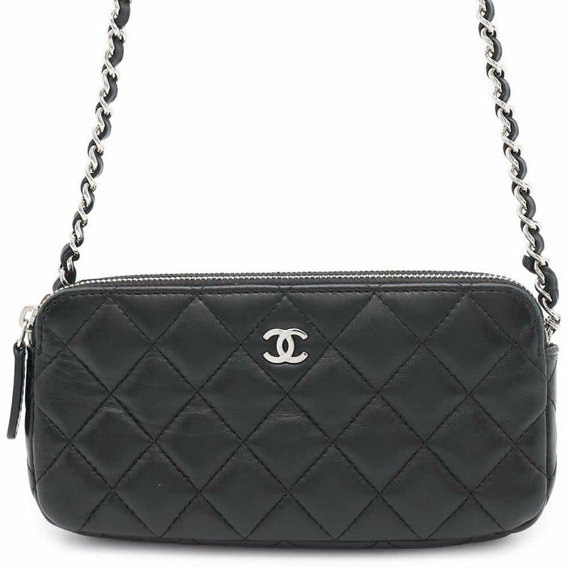シャネル チェーンウォレット ココマーク マトラッセ ラムスキン A82527 CHANEL ポシェット 財布 黒