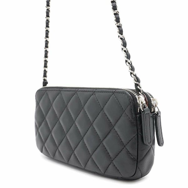 シャネル チェーンウォレット ココマーク マトラッセ ラムスキン A82527 CHANEL ポシェット 財布 黒