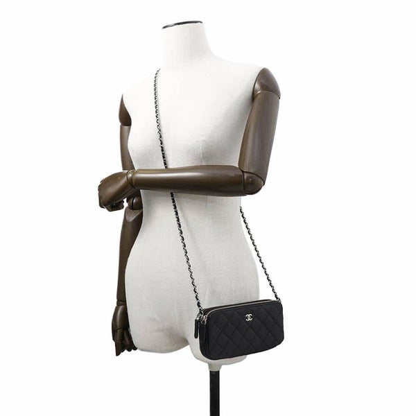 シャネル チェーンウォレット ココマーク マトラッセ ラムスキン A82527 CHANEL ポシェット 財布 黒