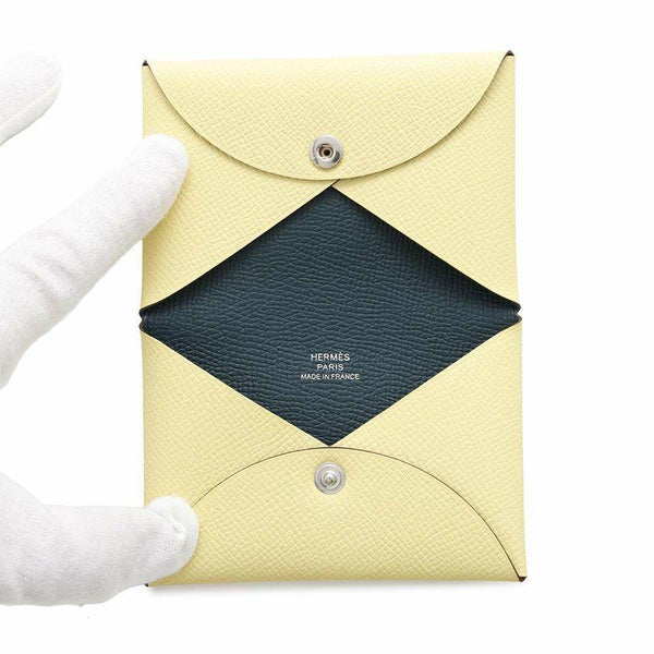 エルメス カードケース カルヴィ ヴェルソ ジョーヌプッサン/ヴェールモワイアン エプソン W刻印 財布