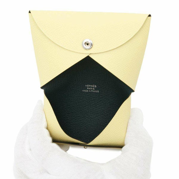 エルメス カードケース カルヴィ ヴェルソ ジョーヌプッサン/ヴェールモワイアン エプソン W刻印 財布