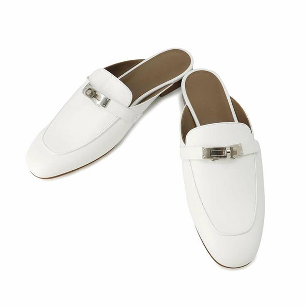 エルメス ミュール オズ OZ カーフレザー レディースサイズ38 1/2 HERMES 靴 白