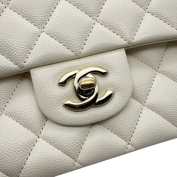 シャネル チェーンショルダーバッグ マトラッセ25 ココマーク キャビアスキン ダブルチェーン A01112 CHANEL 白
