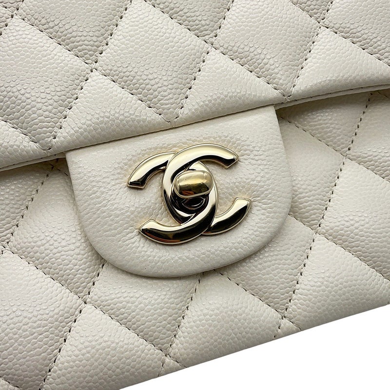 シャネル チェーンショルダーバッグ マトラッセ25 ココマーク キャビアスキン ダブルチェーン A01112 CHANEL 白