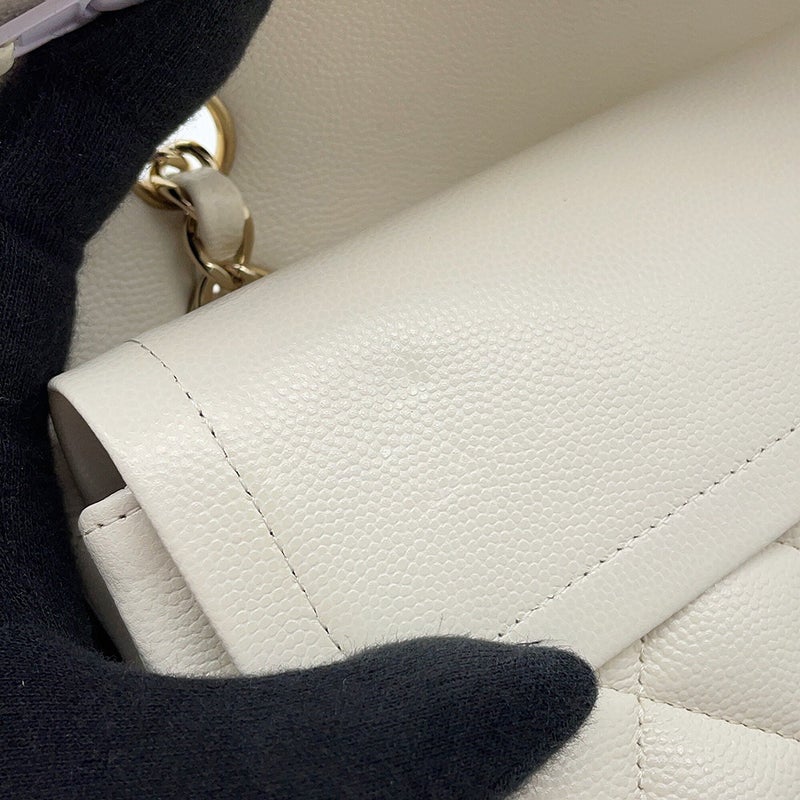 シャネル チェーンショルダーバッグ マトラッセ25 ココマーク キャビアスキン ダブルチェーン A01112 CHANEL 白