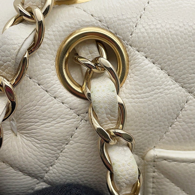 シャネル チェーンショルダーバッグ マトラッセ25 ココマーク キャビアスキン ダブルチェーン A01112 CHANEL 白