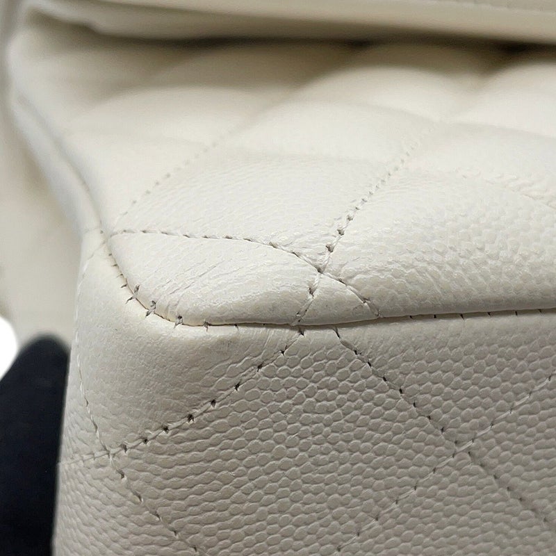 シャネル チェーンショルダーバッグ マトラッセ25 ココマーク キャビアスキン ダブルチェーン A01112 CHANEL 白