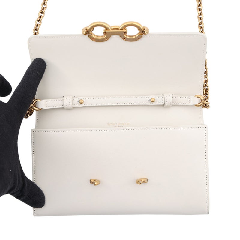 サンローランパリ チェーンショルダーウォレット ル・マイヨン カーフスキン 696608 SAINT LAURENT PARIS 財布 白