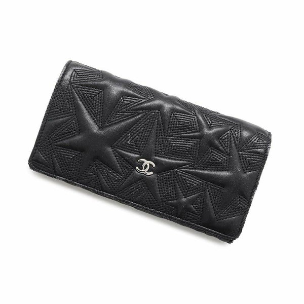 シャネル 長財布 スターエンボス ココマーク メタリック レザー A70097 CHANEL 財布 二つ折り長財布 黒