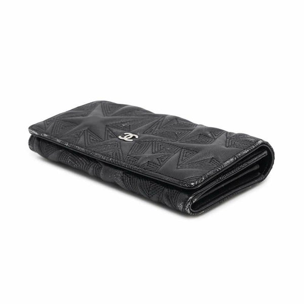 シャネル 長財布 スターエンボス ココマーク メタリック レザー A70097 CHANEL 財布 二つ折り長財布 黒