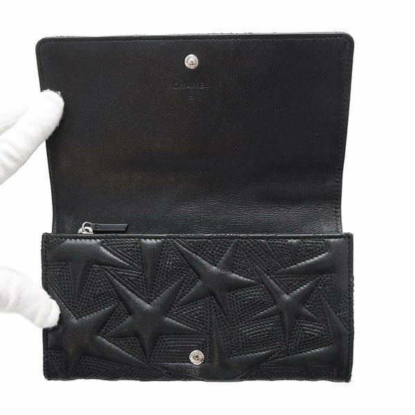 シャネル 長財布 スターエンボス ココマーク メタリック レザー A70097 CHANEL 財布 二つ折り長財布 黒
