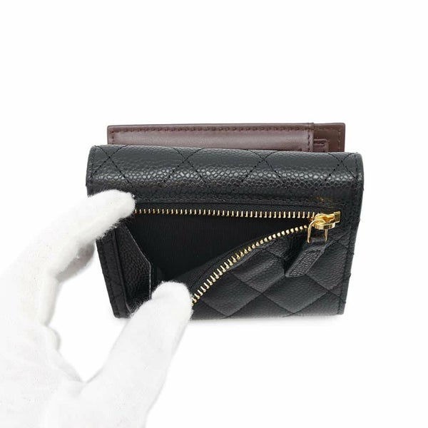 シャネル 三つ折り財布 クラシック スモール フラップ ウォレット キャビアスキン AP0231 CHANEL 黒