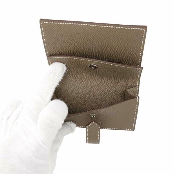 エルメス カードケース ベアン ミニ 小銭入れ付き エトゥープ/シルバー金具 エプソン W刻印 HERMES 名刺入れ コインケース