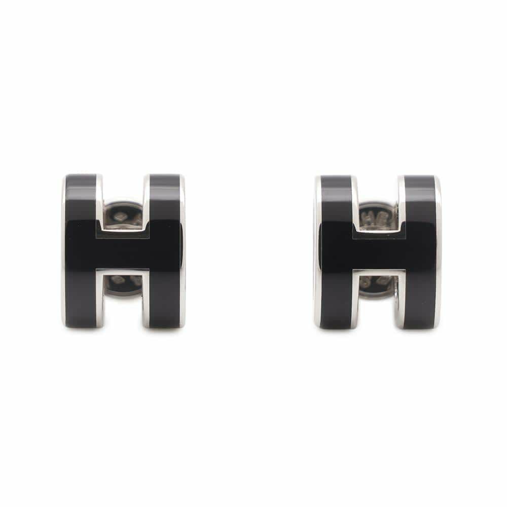 美品　HERMES エルメス H ミニポップアッシュ ピアス　黒　送料無料 エルメス ピアス ミニ・ポップアッシュ ブラック/シルバー金具 H