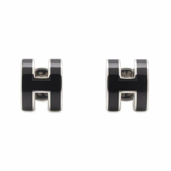 エルメス ピアス ミニ・ポップアッシュ ブラック/シルバー金具 Hモチーフ HERMES Pop H ポップH 黒