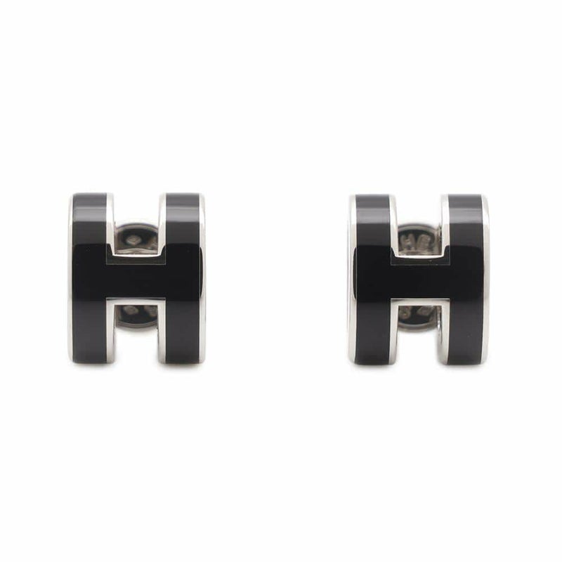 エルメス ピアス ミニ・ポップアッシュ ブラック/シルバー金具 Hモチーフ HERMES Pop H ポップH 黒