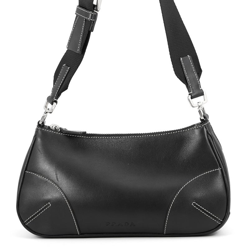 プラダ ショルダーバッグ ロゴ ステッチ レザー PRADA バッグ 黒