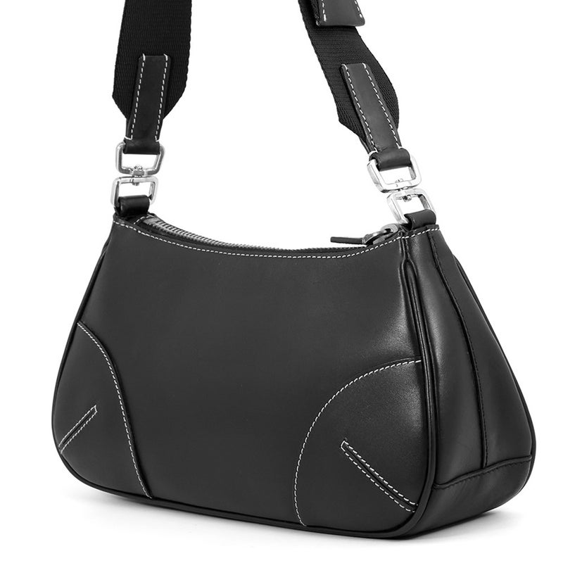 プラダ ショルダーバッグ ロゴ ステッチ レザー PRADA バッグ 黒