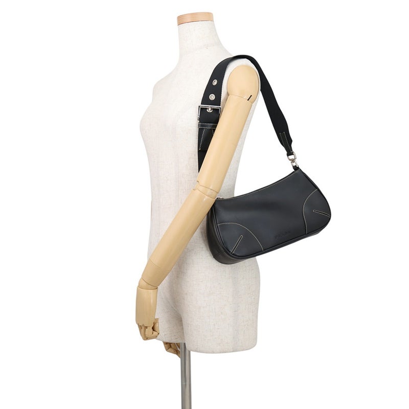 プラダ ショルダーバッグ ロゴ ステッチ レザー PRADA バッグ 黒