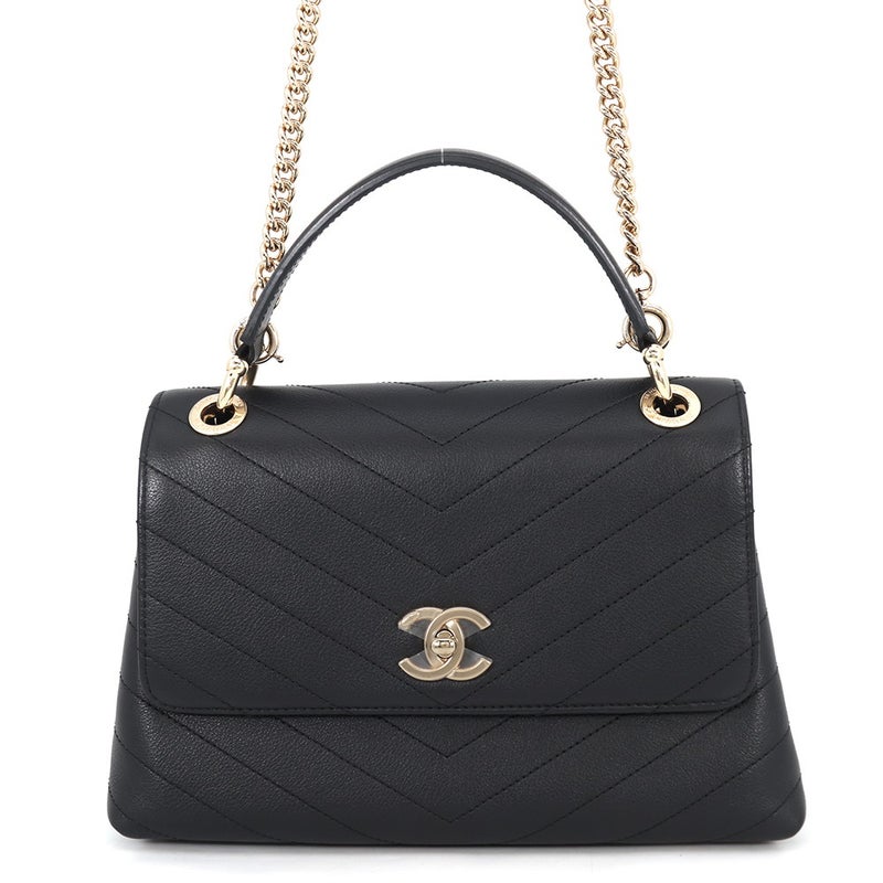 シャネル ハンドバッグ シェブロン ココマーク トップハンドルバッグ スモール カーフレザー A57147 CHANEL 2way 黒
